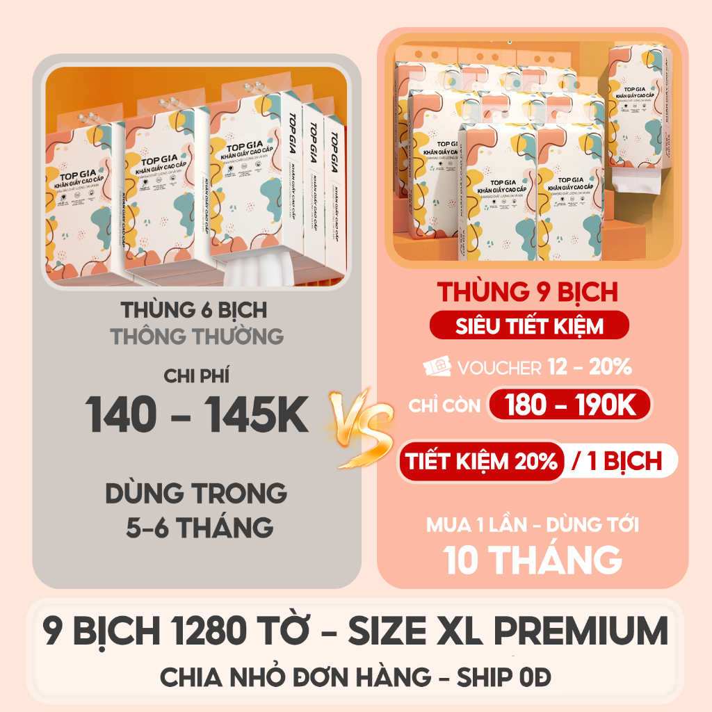 9 BỊCH BẢN CAO CẤP Khăn giấy rút Top Gia thùng 9 - Chi tiết