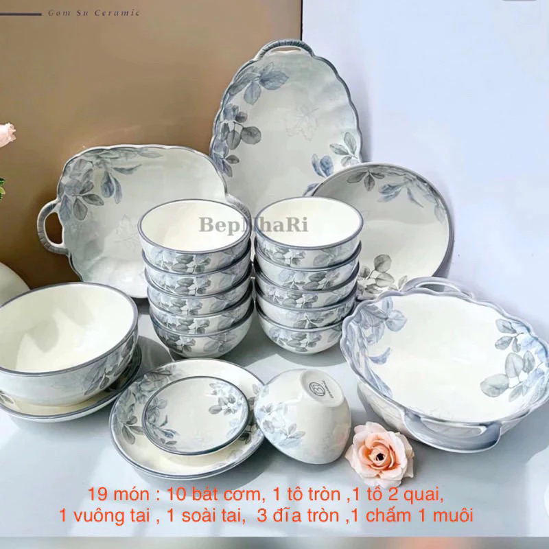 Bộ bát đĩa Diêp Hồng 30 món 10 bát,2 tô ,4 đĩa tròn 1 đĩa... - Chi tiết