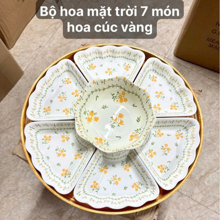 Bộ bát đĩa hoa mai vàng sứ cao cấp Set đĩa hoa mặt trời 4... - Chi tiết
