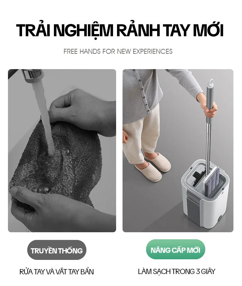 Bộ Cây Lau Nhà Tự Vắt KITIMOP C6 PLUS - Sử dụng