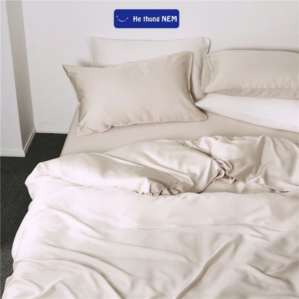 Bộ Ga Giường 5 Món Lụa Tencel Cotton Trơn Cao Cấp - Góc nhìn khác