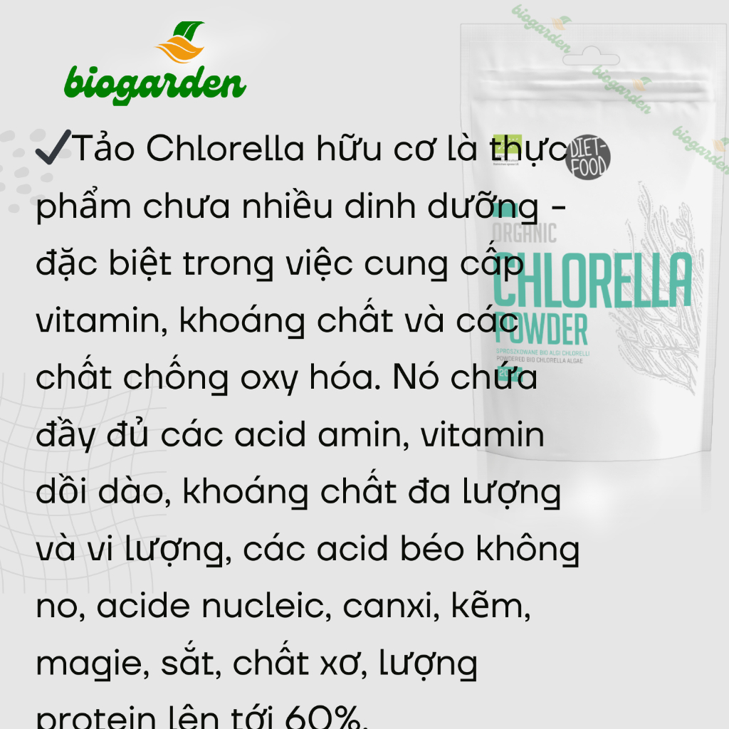 Bột tảo xoắn Spirulina - Bột lục tảo Chlorella hữu cơ 200gr Diet Food - Bổ sung - Chi tiết