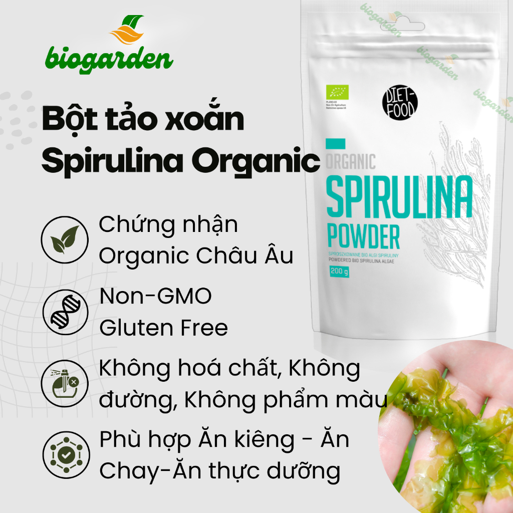 Bột tảo xoắn Spirulina - Bột lục tảo Chlorella hữu cơ 200gr Diet Food - Bổ sung - Sử dụng