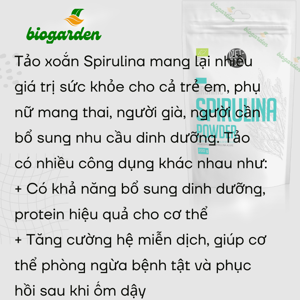 Bột tảo xoắn Spirulina - Bột lục tảo Chlorella hữu cơ 200gr Diet Food - Bổ sung - Góc nhìn khác