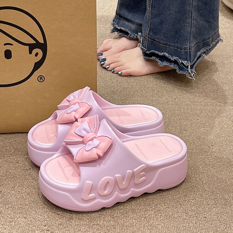 Dép bánh mì nữ hình nơ cute đế độn 4cm chống trơn chất li... - Chi tiết