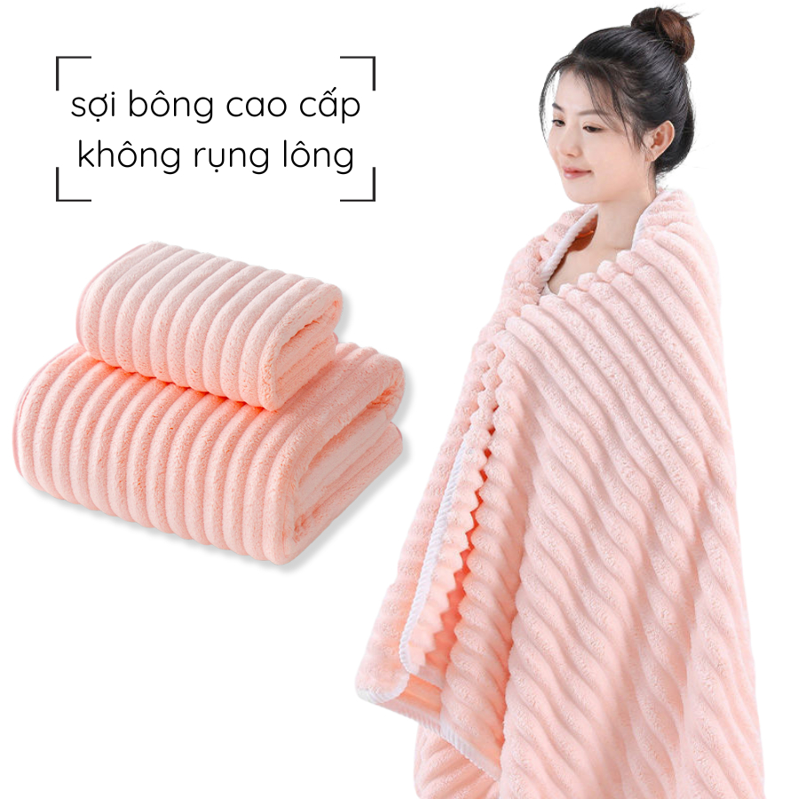 HÀNG LOẠI 1 Khăn Tắm Siêu Thấm Hút Dài 1M4 Sợi Bông Cao Cấp - Chi tiết