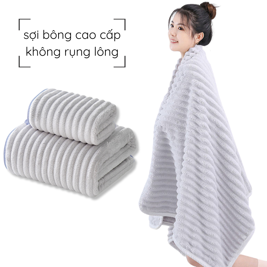 HÀNG LOẠI 1 Khăn Tắm Siêu Thấm Hút Dài 1M4 Sợi Bông Cao Cấp - Thiết kế