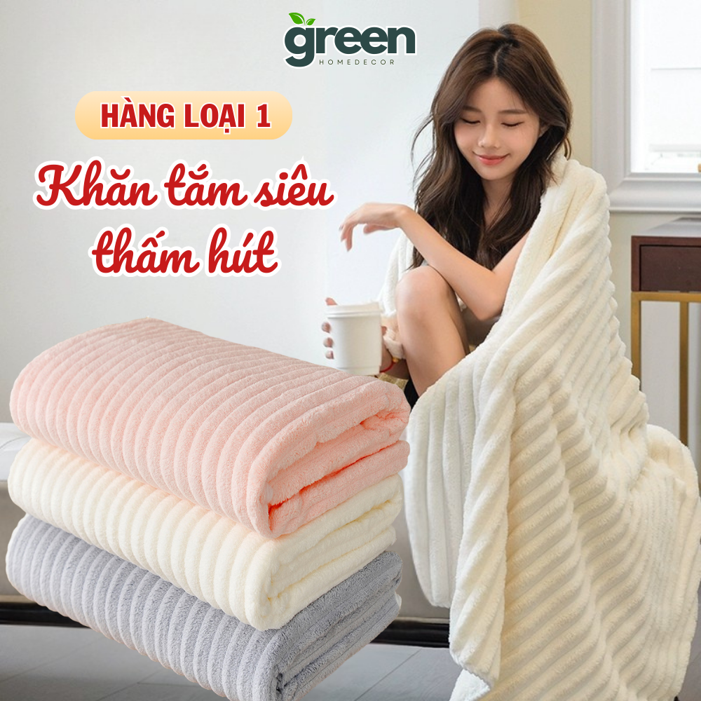 HÀNG LOẠI 1 Khăn Tắm Siêu Thấm Hút Dài 1M4 Sợi Bông Cao Cấp - Góc nhìn khác