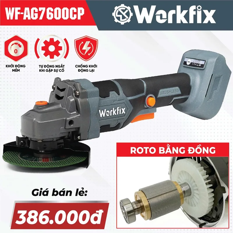 Máy cắt mài góc dùng pin WORKFIX WF - Chi tiết