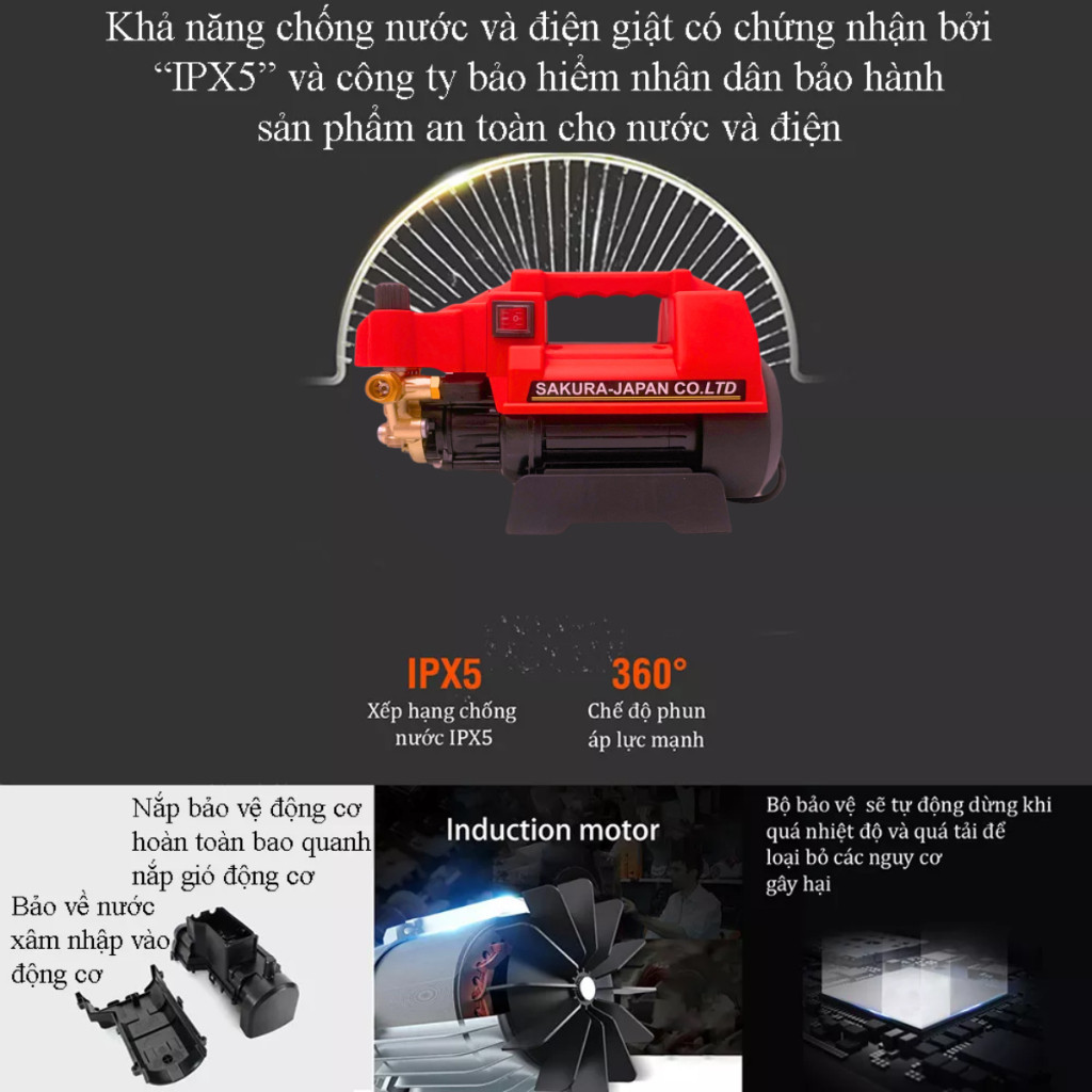 Máy rửa xe áp lực cao SAKURA 4800W - Thiết kế