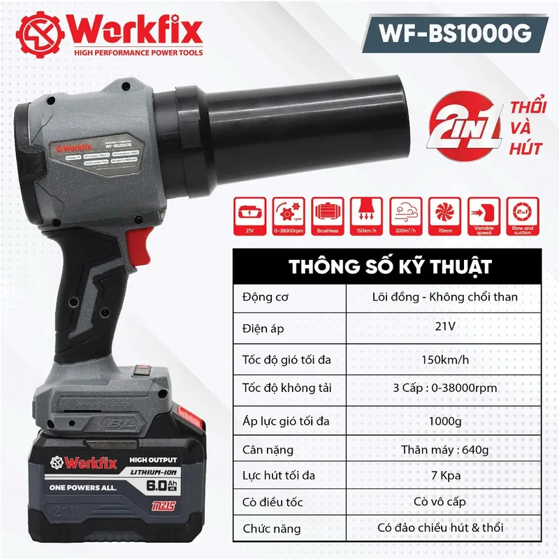 Máy Thổi Phản LựcPin WORKFIX WF - Chi tiết