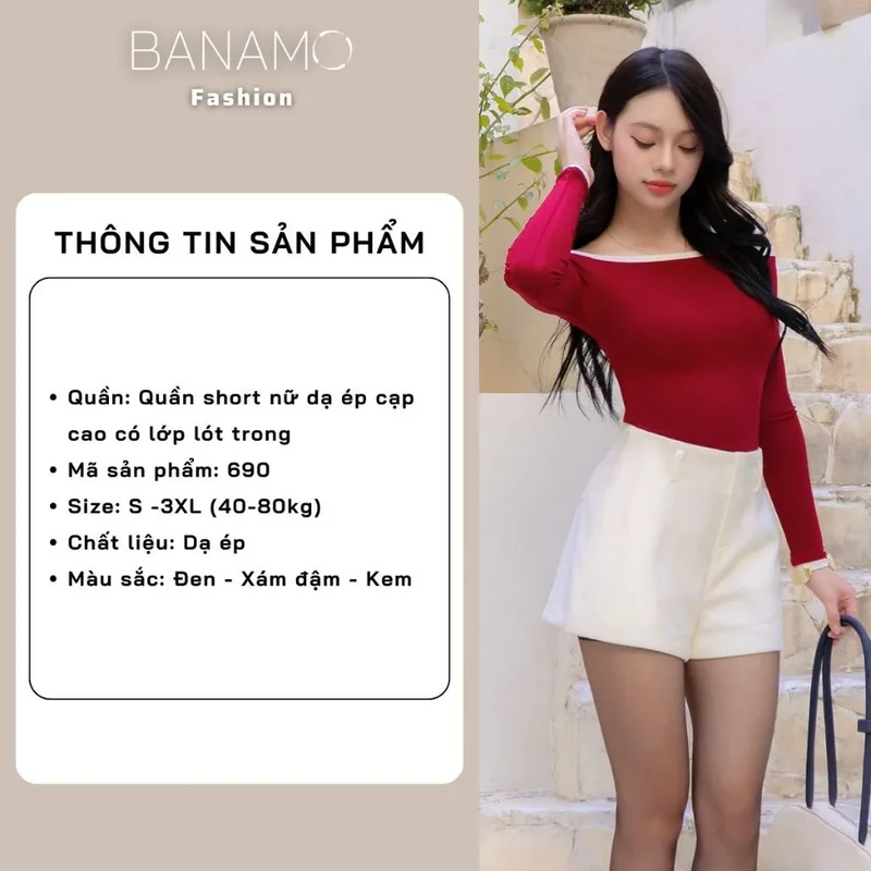 Quần short nữ dạ ép BIGSIZE Banamo Fashion quần cạp cao c... - Chi tiết