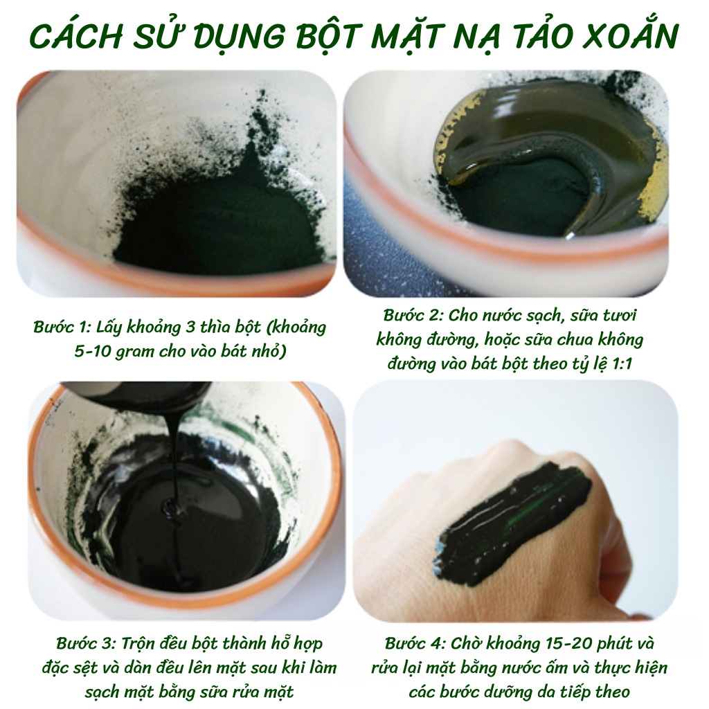 Bột tảo xoắn Spirulina giúp giảm mụn, kháng viem, ngăn ngừa mụn sử dụng trong sp - Chi tiết