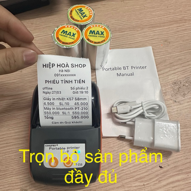 Tặng giấy Máy in nhiệt không dây bluetooth mini 58MM Pt210 - Chi tiết