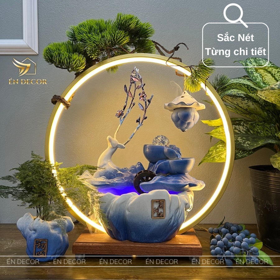 Thác nước phong thuỷ tượng hươu xanh đỏ ÉN DECOR kèm kệ đ... - Sử dụng