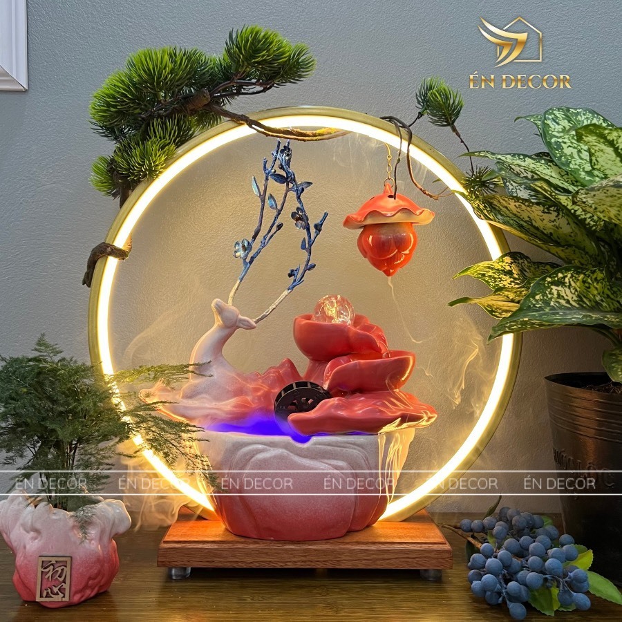 Thác nước phong thuỷ tượng hươu xanh đỏ ÉN DECOR kèm kệ đ... - Góc nhìn khác