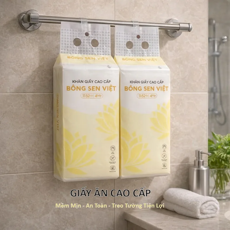 Thùng 10 bịch Khăn Giấy Rút Treo Tường Bông Sen Việt 1200Tờ - Sử dụng